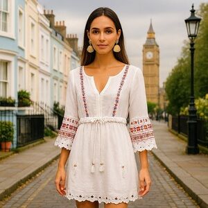 Club Monaco Gustavah Embroidered Linen Dress with‎ Slip - Size M